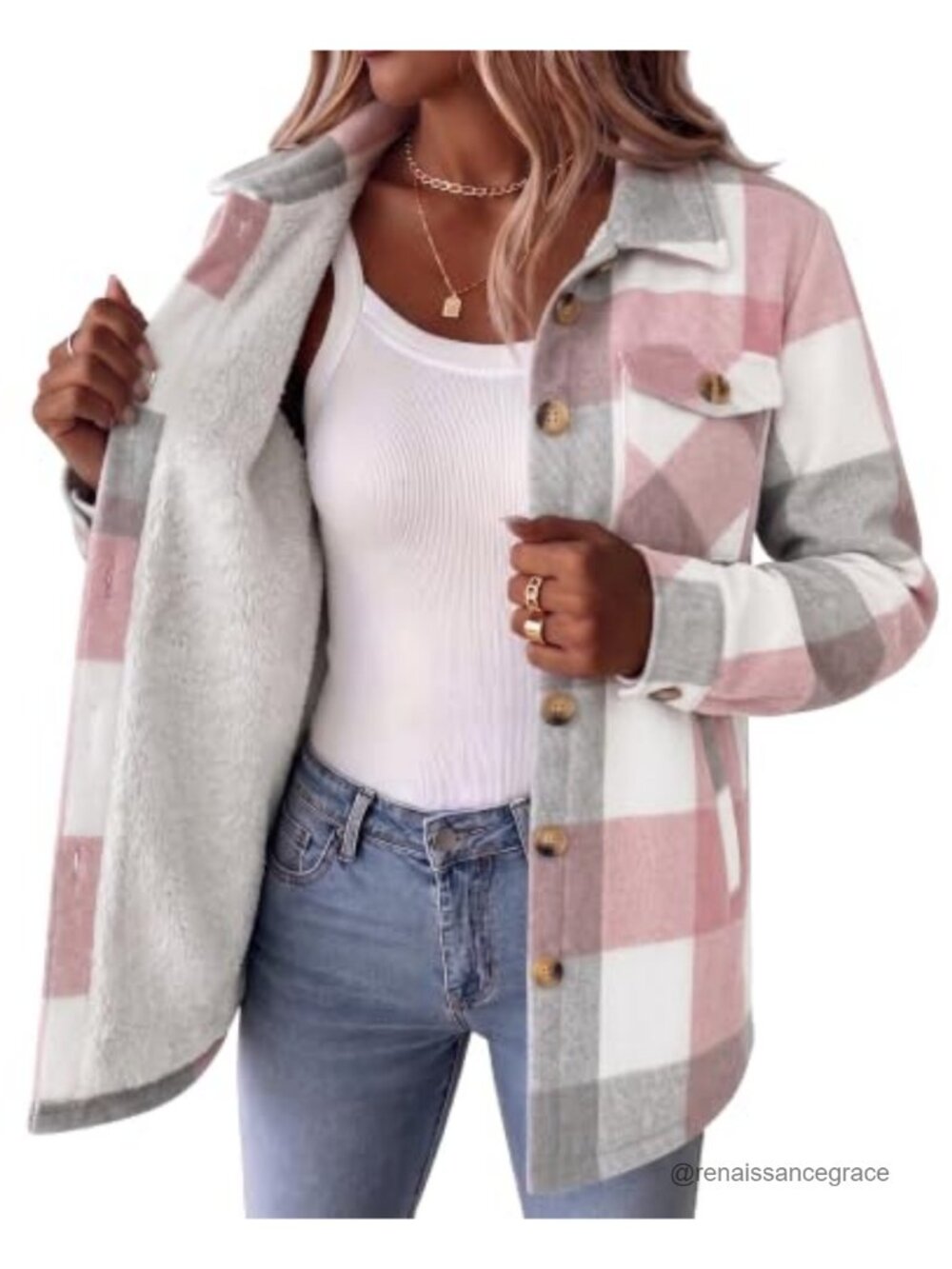 Sherpa Fleece Lined Flannel Jacket for Women Winter Plaid Coat